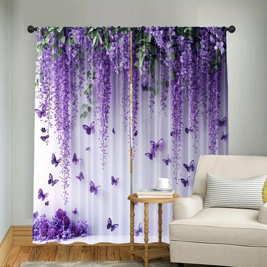 Digital bedruckte Vorhänge, Muster „Wisteria Secret Realm“, wunderschöne Fenstervorhänge für Wohnzimmer, Schlafzimmer, Heimdekoration