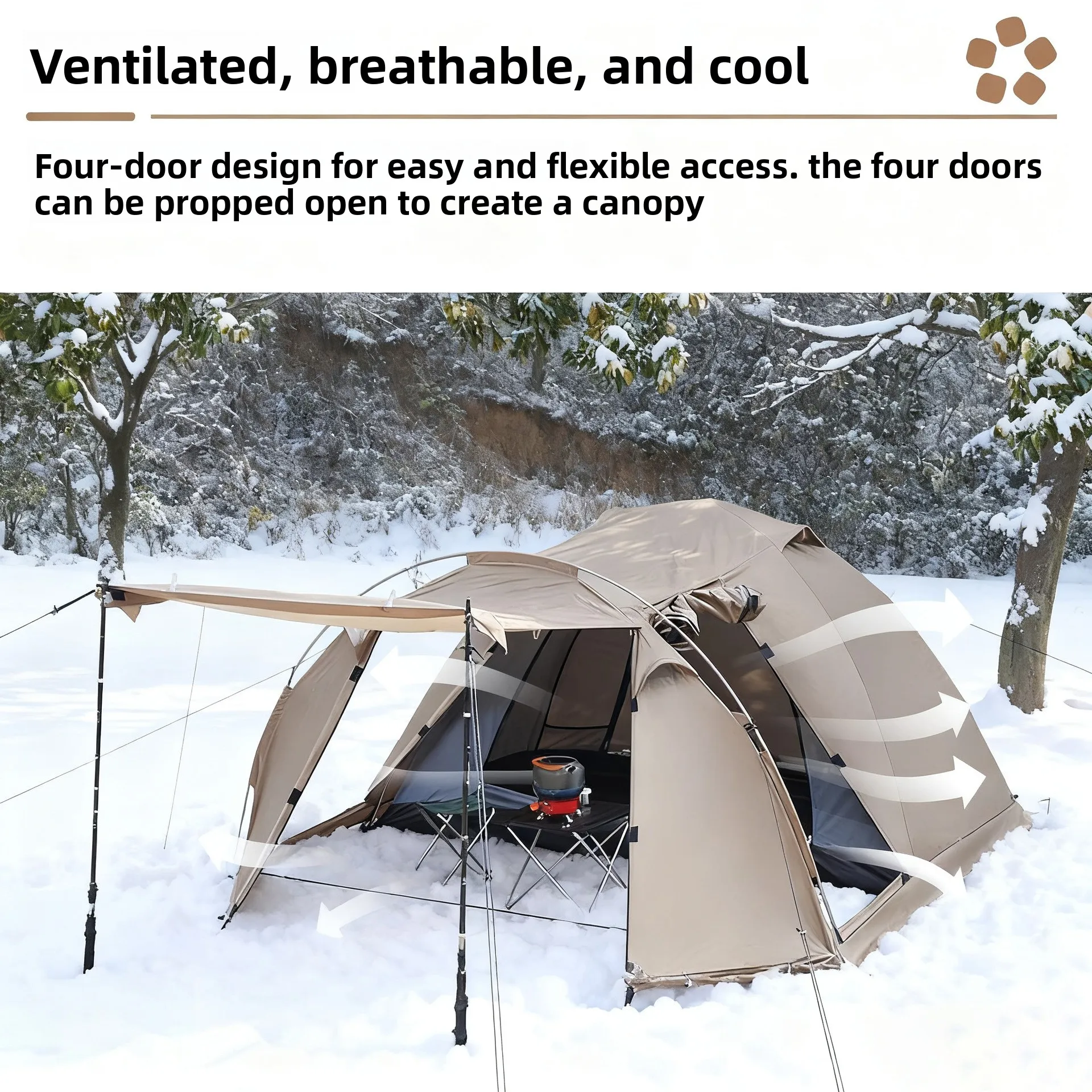 Field winter tunnel tent with chimney mouth anti-flame retardant sheet tent outdoor camping fishing wind-resistant tent