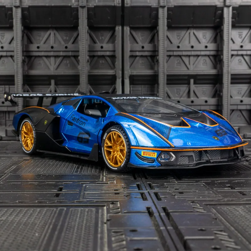 1:24 Lamborghini SCV12 modelo de coche de rally de aleación colección de adornos, puertas y capó de motor, maletero se puede abrir