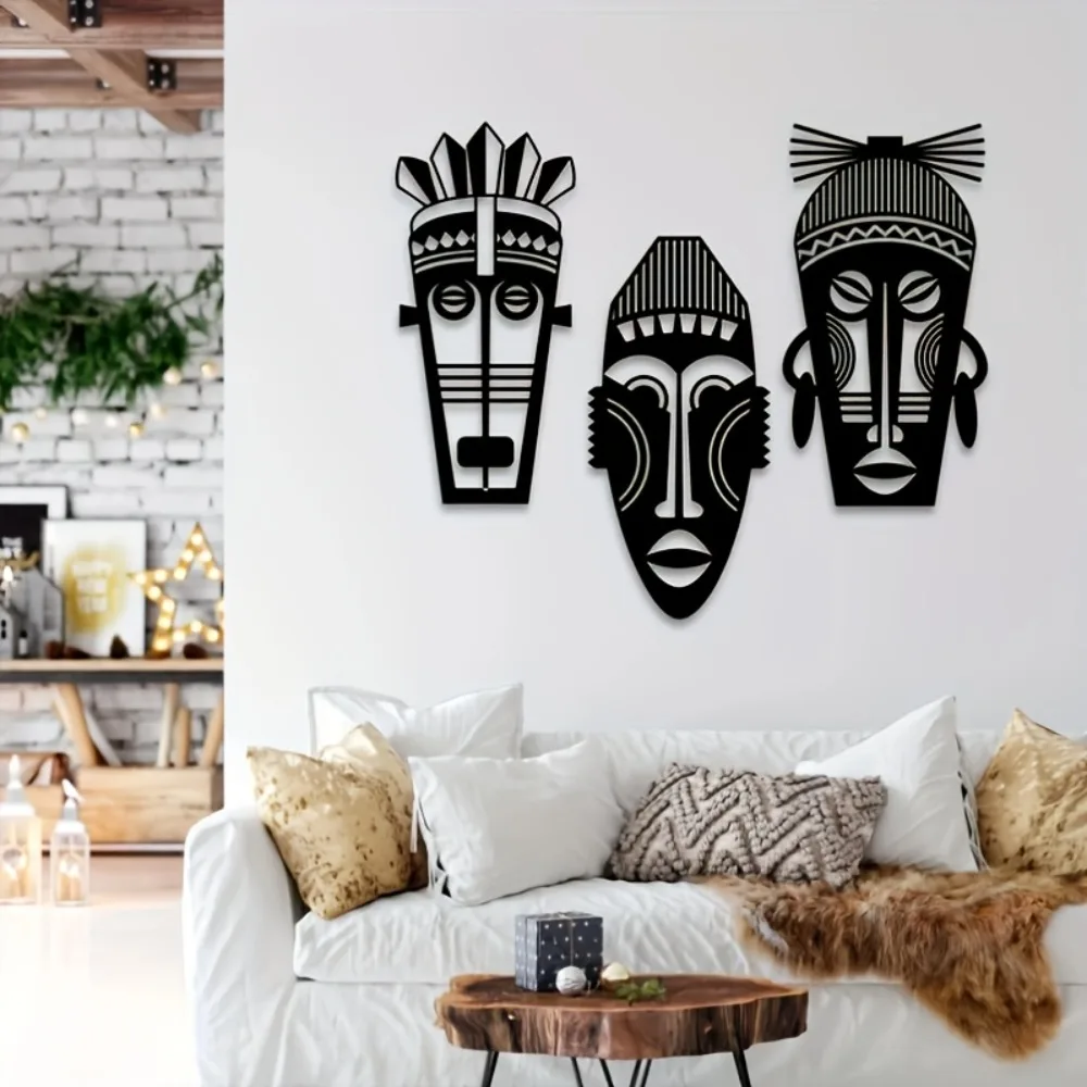 CIFBUY Metal Wall Art African Mask Tribal Abstract Face Boho Home Decor Party Event Accent Hanging Sculpture Halloween
