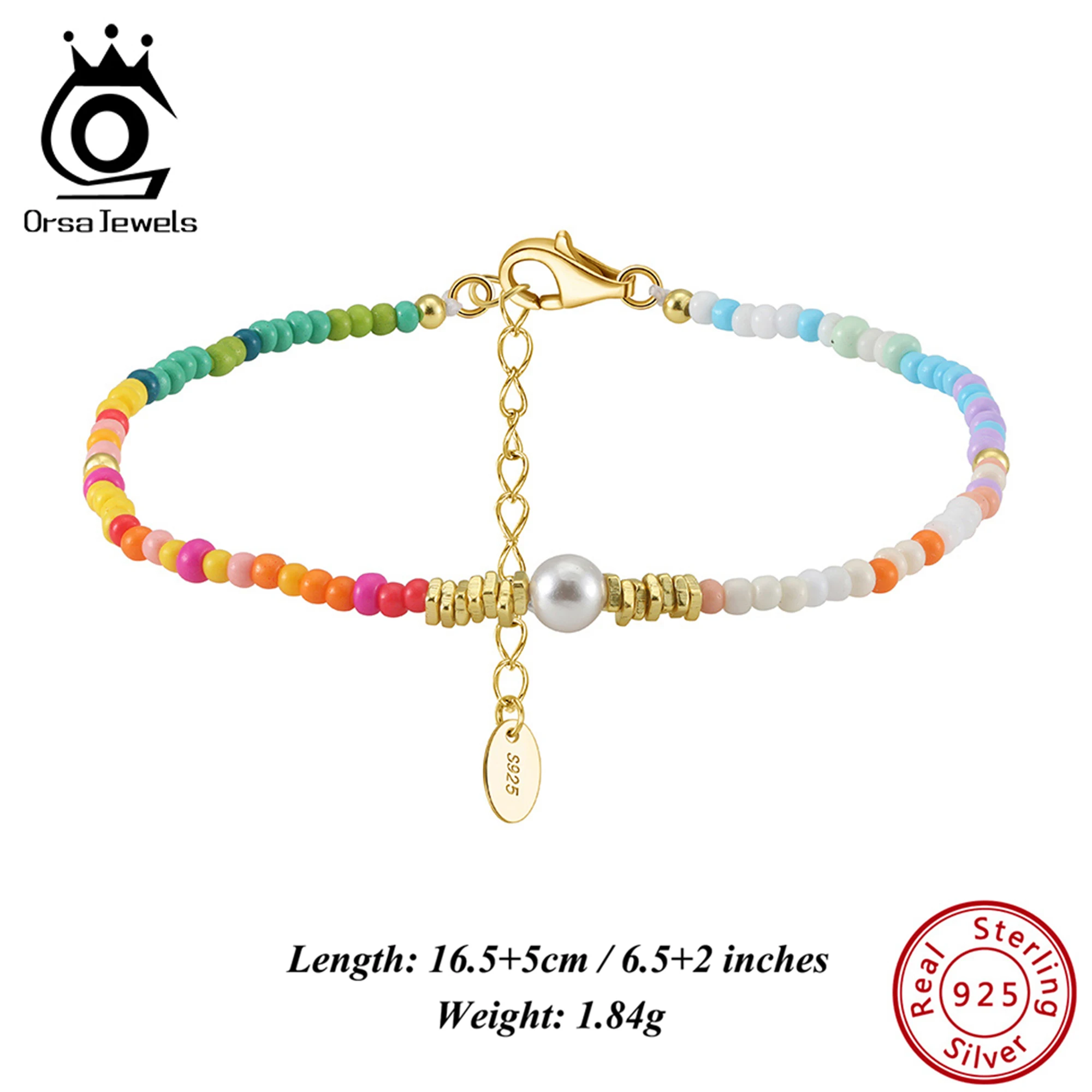 ORSA JEWELS 925 Sterling Silver Bracelet with Vibrant Shell Pearls & Colorful Beads – Elegant and Chic Jewelry for Women PSB06