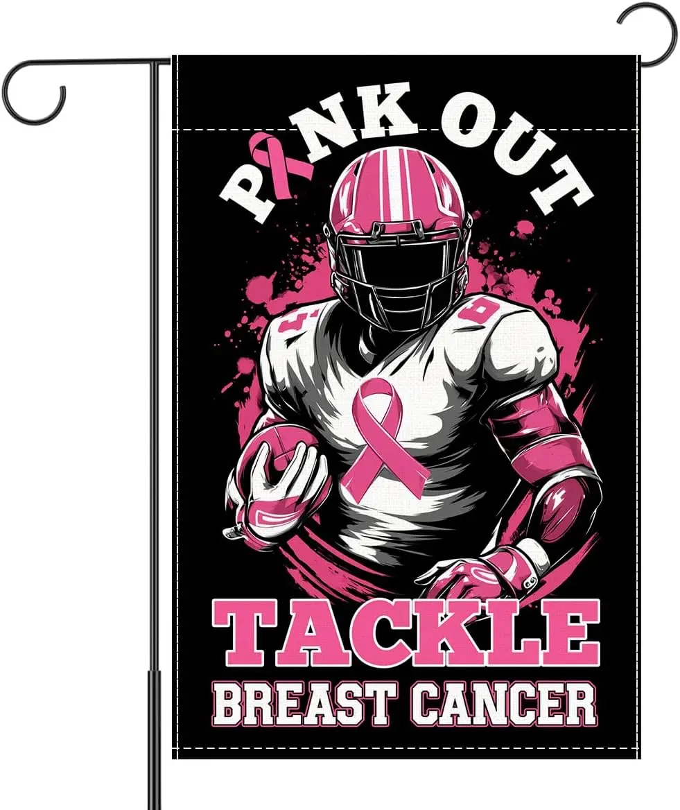 Breast Cancer Awareness Garden Flag, Breast Cancer Awareness Month House Flag for Yard Outside Outdoor Football Pink Ribbon  KKW