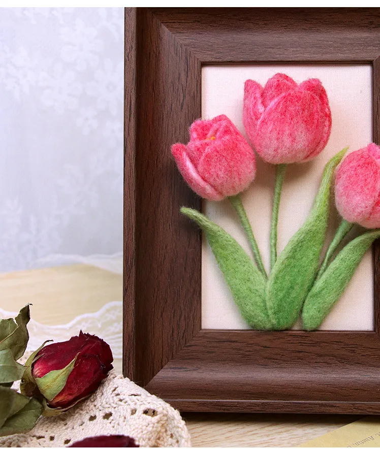 

DIY KitWool felt Розовый Ручная работа Цветок тюльпана Материалы Картина абстракт Домашний декор Искусство Настенная картина для декора гостиной