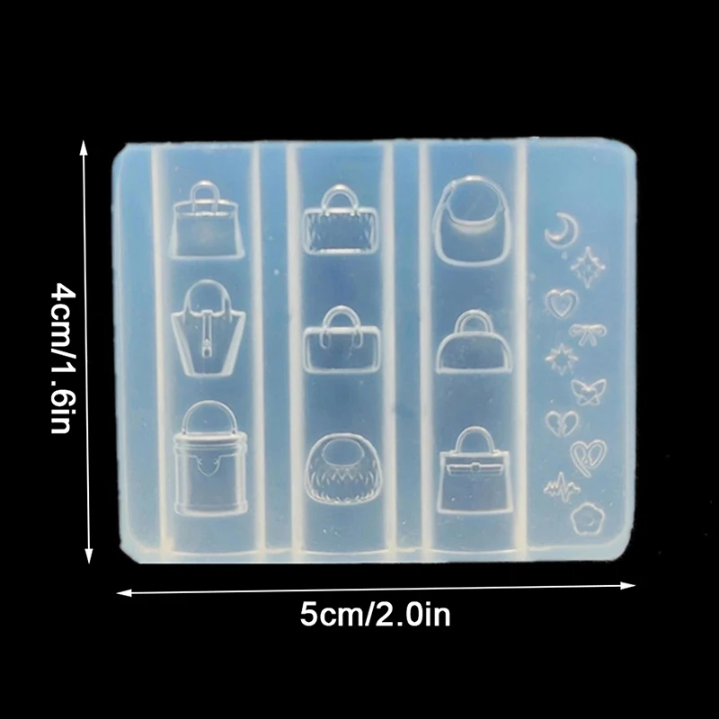 1 Uds. Molde de decoración de uñas con forma de bolsa de dibujos animados 3D, plantillas de silicona transparente para decoración de uñas, molde para uñas, regalo de dijes para uñas