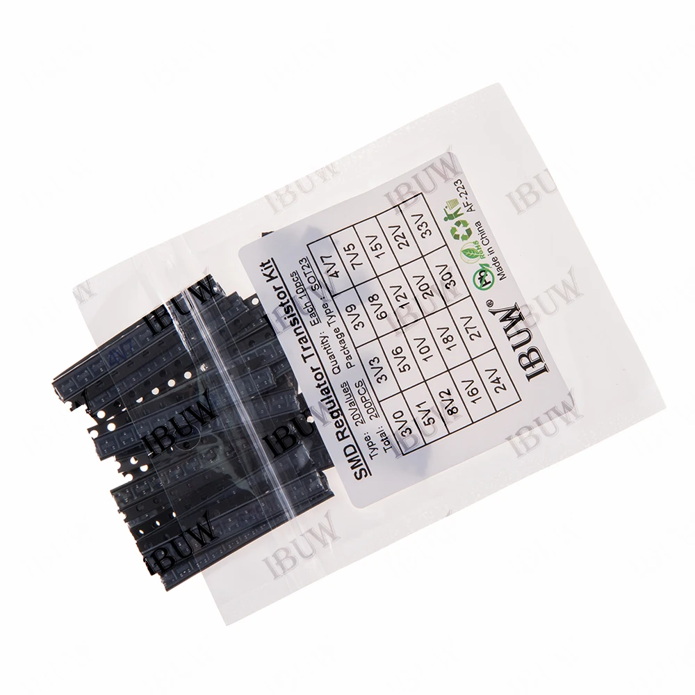 200PCS 20Values SMD Regulator Transistor Kit SOT23 (3V-33V) for Arduino DIY Electronic Voltage Regulation KIT 6V 8V 18V 20V 30V