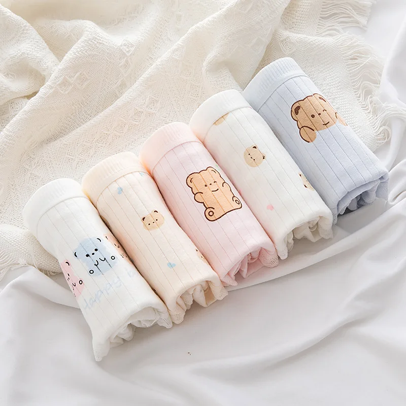 5Pcs/Lot Cotton Cute Cartoon Girls Panties Women\'s Underwear Print Soft Sexy Pantys Mid Waist Seamless Shorts Female Underpants