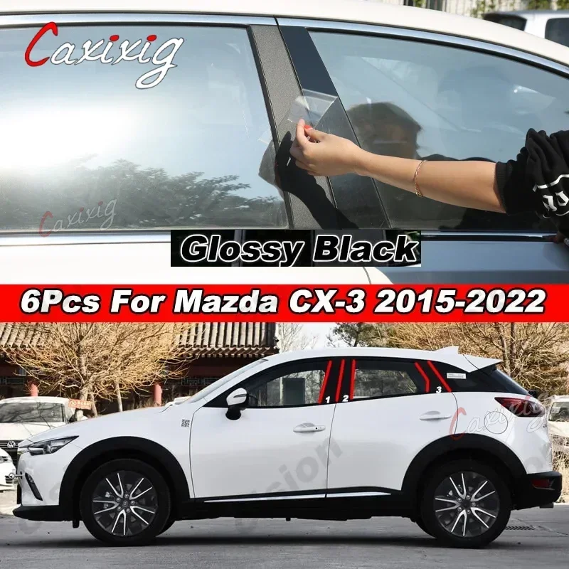 

Для Mazda CX-3 CX3 2015-2022 зеркальный эффект, материал ПК, наклейка, крышка стойки BC, 6x, отделка колонки окна двери автомобиля, карбоновая черная