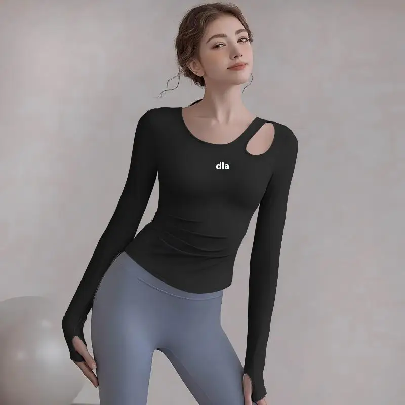 High-end padded long-sleeve yoga wear for women, spring and summer running fitness top, Pilates workout shirt