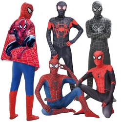 Disfraces de Marvel Spiderman, monos completos Peter Parker Miles Morales Spider-man, mono negro estilo 3D con capa