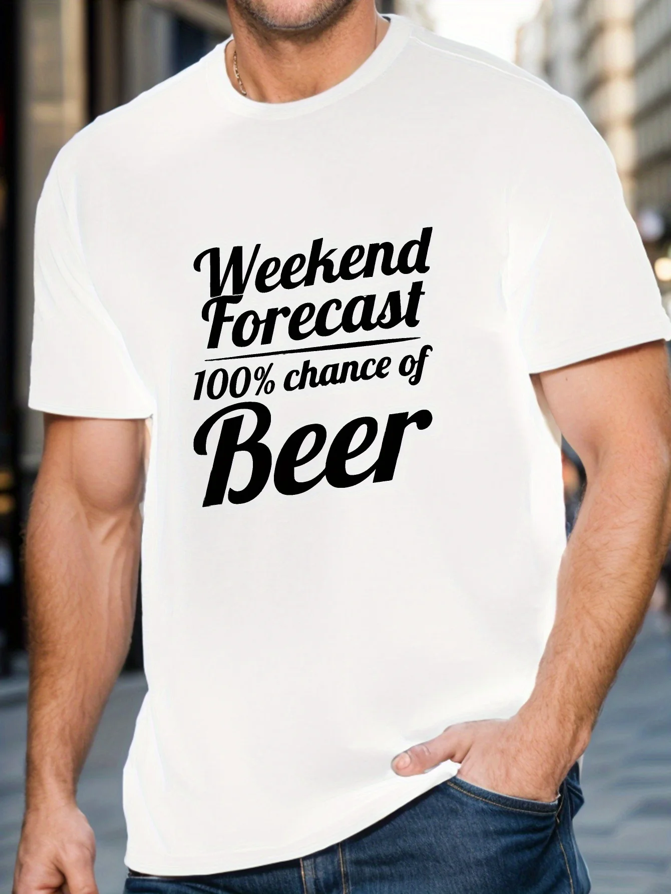 

Weekend weather forecad T-shirt, fashionable versatile short-sleeved T-shirt, suitable for daily wear, cotton eck 180g