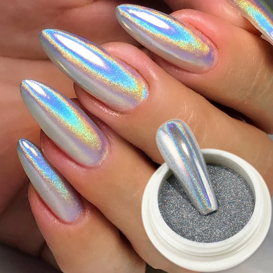 Holographische Chrom Nagel Pulver Glitter Laser Silber Metallic Spiegel Dip Reiben Staub Pigment Nail art Dekoration Make-Up Maniküre