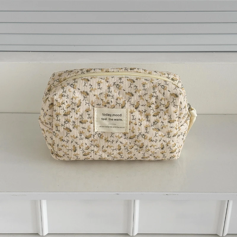 1 Pc Cute Boho European Floral Pencilc Case for Kids Girl Soft Corduroy Stationery Organizer Holder Porable Large Capacity Bag