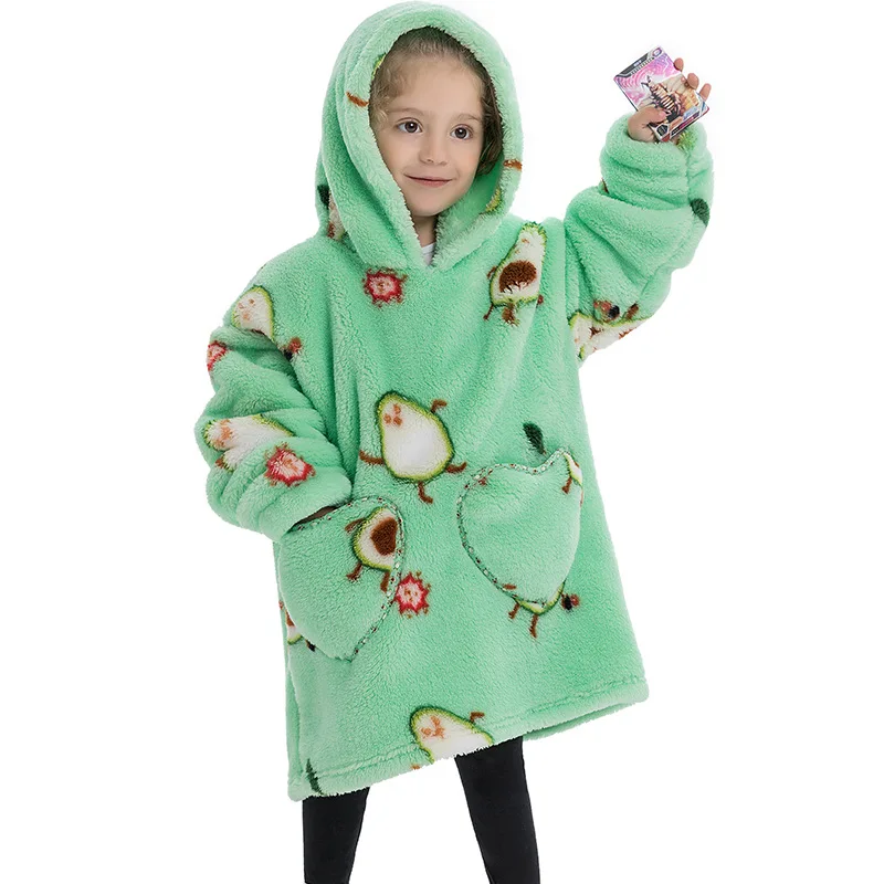 Children's Printed Wearable Blanket Hoodie Sweatshirt Oversized Warm Cartoon Kids Loungewear Pullover Anime Hoodie