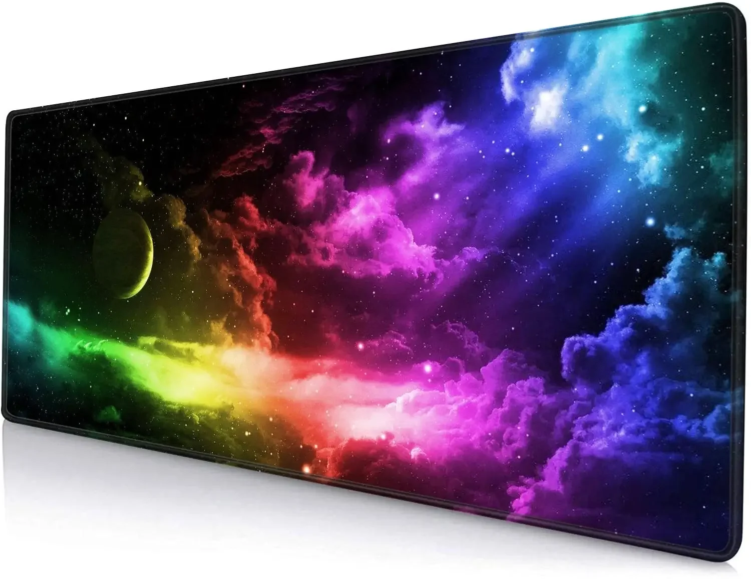 Rainbow Galaxy Nebula Large Gaming Mouse Pad, Colorful Outer Space Starry Sky Extended Desk Mat, Non‑Slip Rubber Keyboard Pad