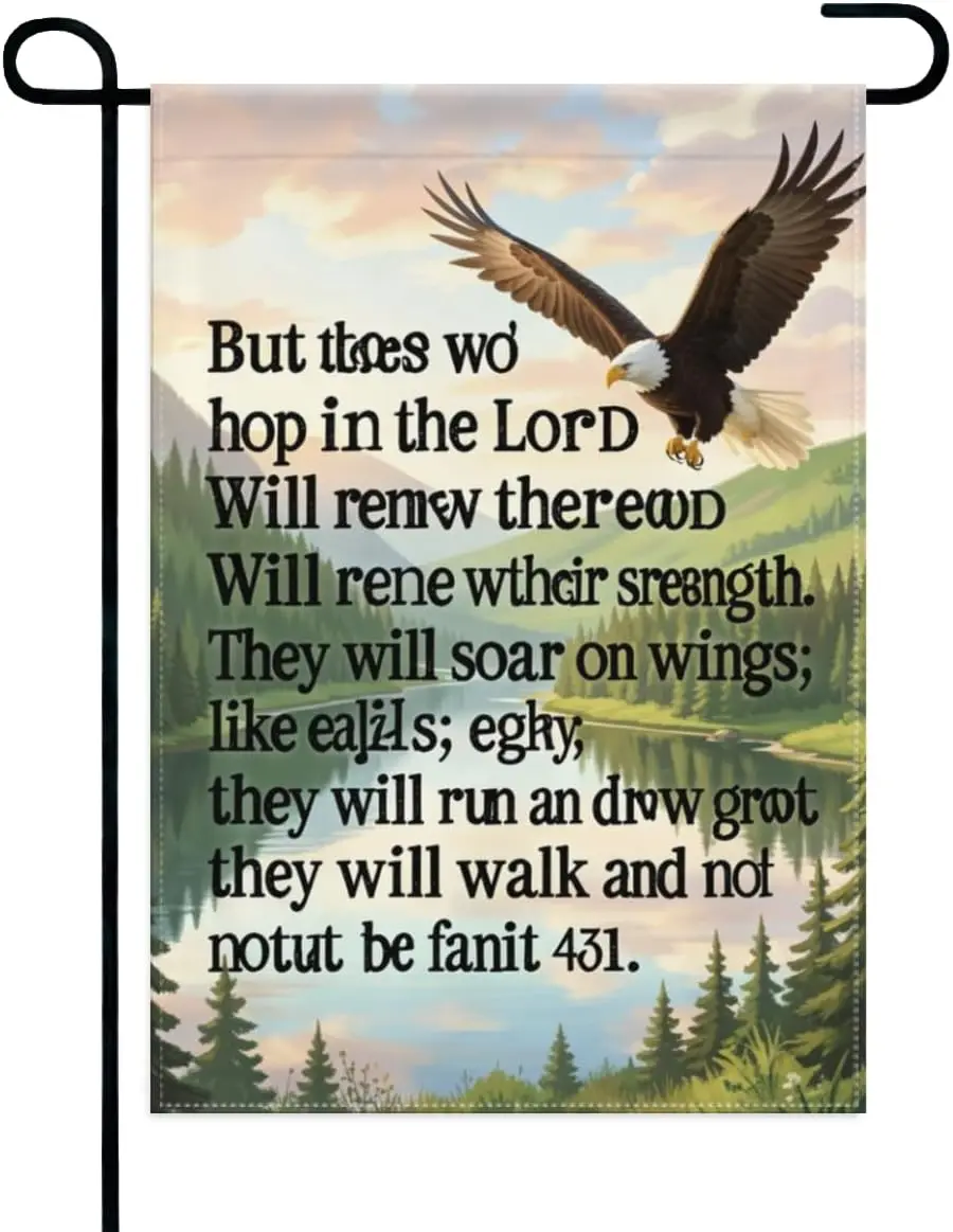 Eagle Soaring Garden Flag 12x18 Inch Double Sided – Bible Verse Isaiah 4031 Inspirational Christian Outdoor Yard Decoration  AAM