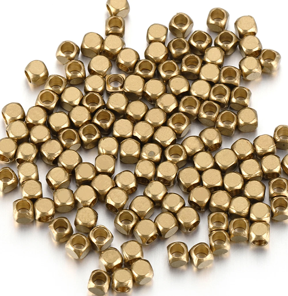 100pcs Metal Brass Cube Square Spacer Beads Big Hole Loose Bead for DIY Bracelet Necklace Jewelry Making Components Accessories