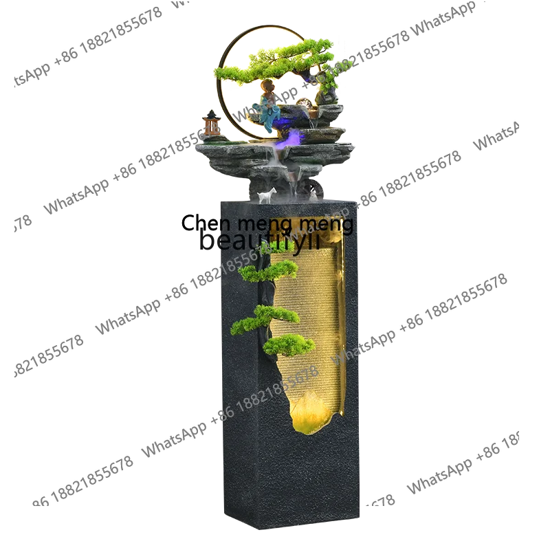 New Chinese Style Landing Artificial Mountain and Fountain Water Curtain Wall Landscape Fortune Living Room Hallway Ornaments