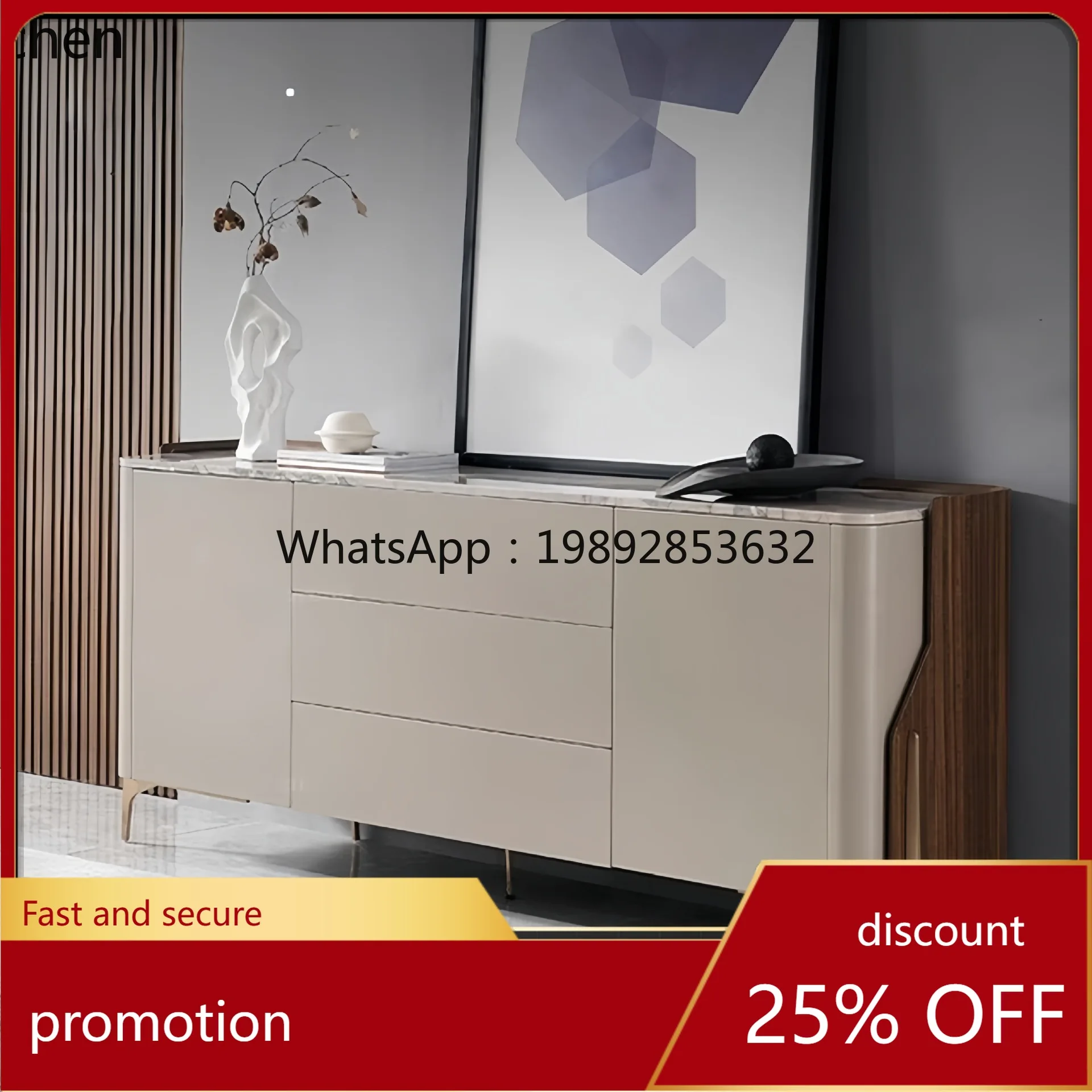 

HT Light Luxury Natural Marble Sideboard Modern Minimalist Storage Wine Restaurant Home Entrance Cabinet