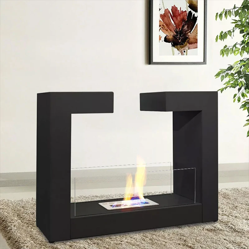 Nordic alcohol fireplace real flame living room simple heater custom TV cabinet background wall decorative ethanol stove view 5