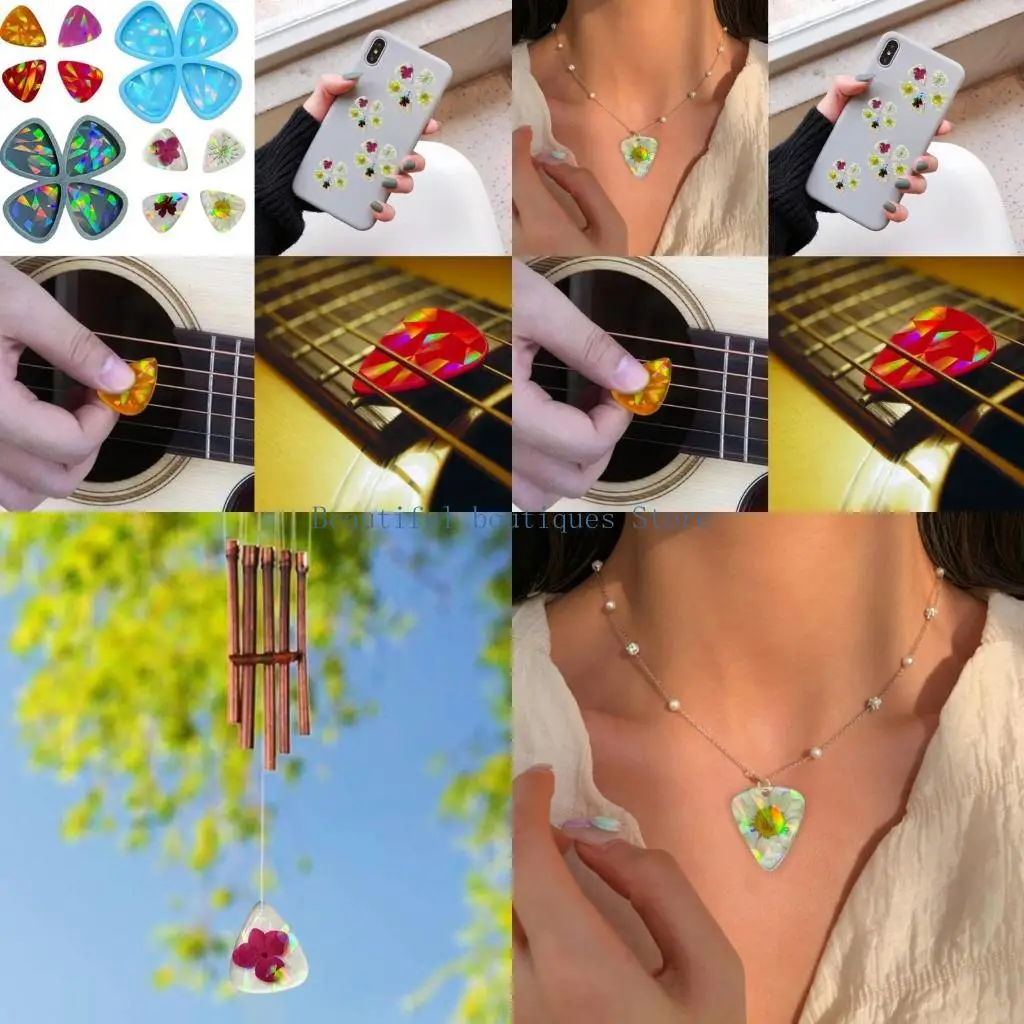 U4LF Holographic Resin Keychain Mold Pendant Molds Guitar Pick Resin Molds Triangle Epoxy Casting Mold for DIY-Jewelry Making