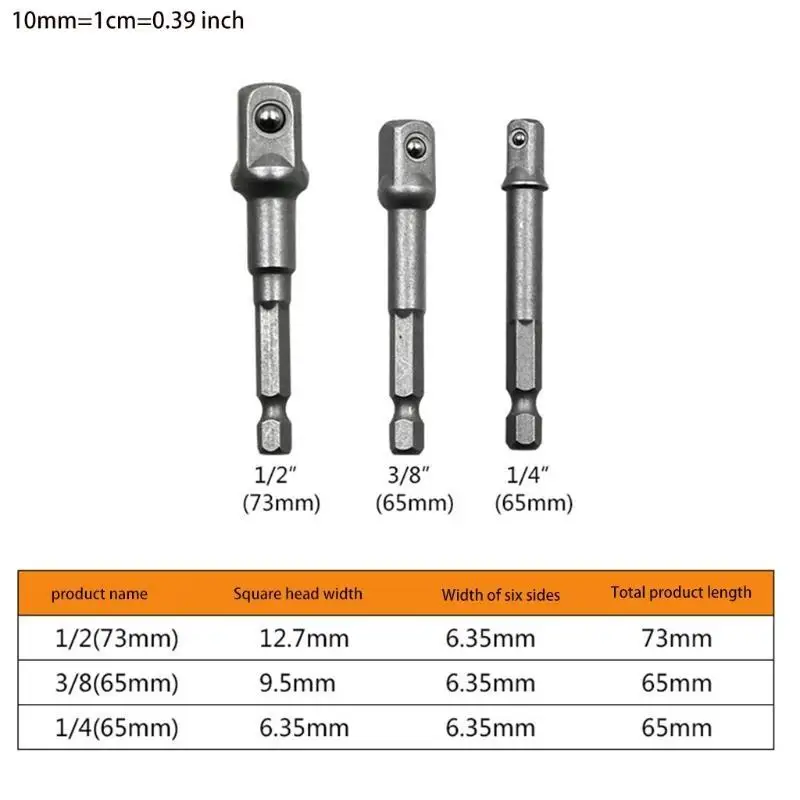 652F 3Pcs Drill Socket Adapter Extension Set Small 1/4