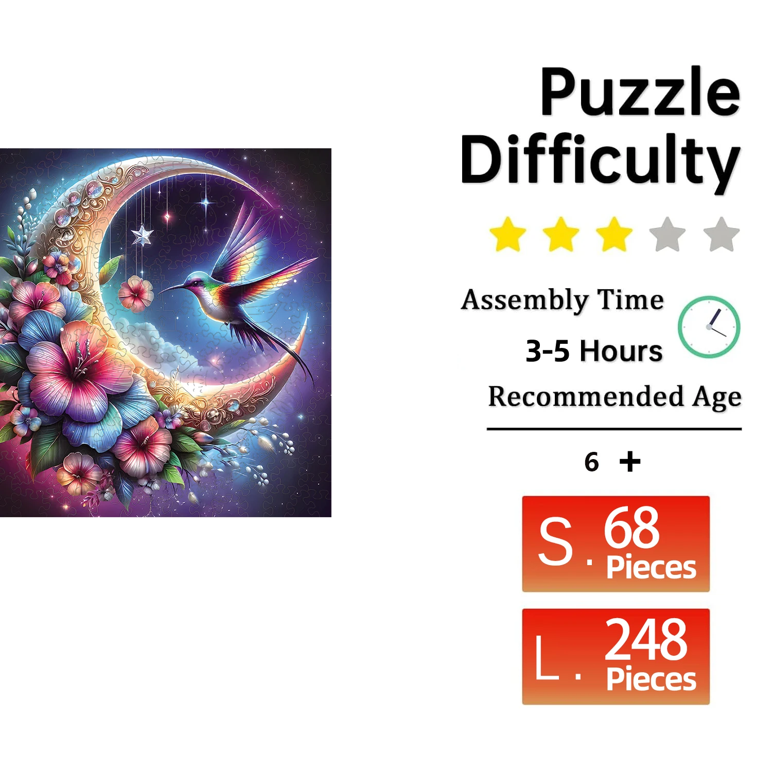 Moon and Bird Wooden Puzzle, Uniquely Irregular Animal Shaped Wooden Jigsaw Puzzles, Perfect Birthday Holiday Gift, Party Games