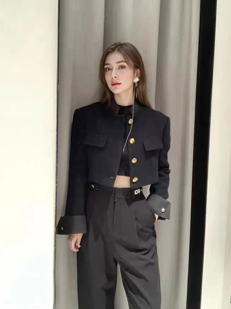 

Fashionable Chic Single-Button Stand-Collar Women's Jacket 2024 Autumn New Style High-End Lightweight Versatile Top