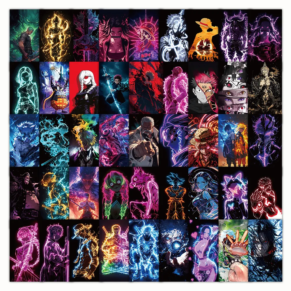 64 Stück gemischte Anime One Piece Naruto Demon Slayer Neon Aufkleber für Laptop, Handy, Notizbuch, Wasserbecher, DIY, Skateboard, Kinder Geschenk