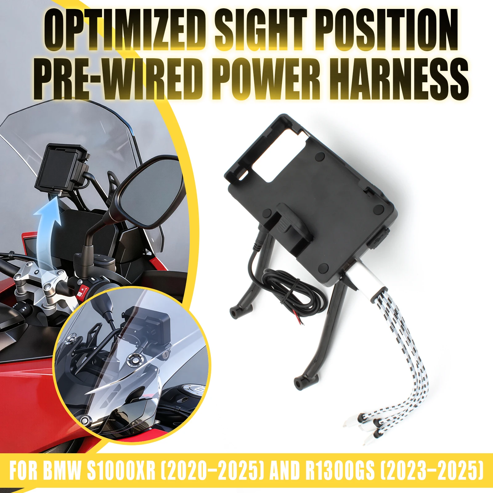 For BMW S1000XR R1300GS 2020-2026 Motorcycle GPS Navigation Bracket Phone Holder Mount Stand Adapter Plate USB Wireless Charging