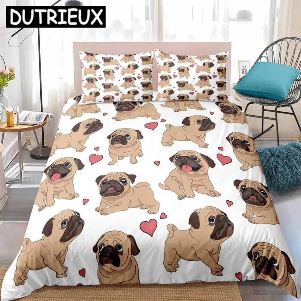 French Bulldog Bedding Set Cartoon Animals Pattern Duvet Cover Set Kids 3pcs Bed Ultra Soft Bed Set Home Textiles