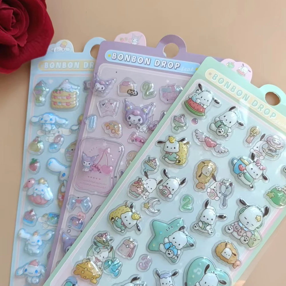 @ شخصيات سانريو المختلطة الأصالة ثلاثية الأبعاد ملصق الإغاثة مقاوم للماء الهاتف محبوب ملصقات الزخرفية الكرتون كريستال ملصق أنيمي