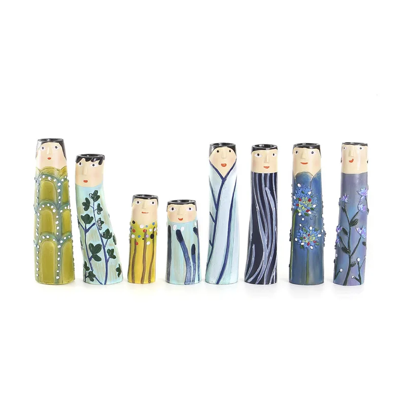 Accept custom resin crafts home decoration vase hand painted face pattern resin vase