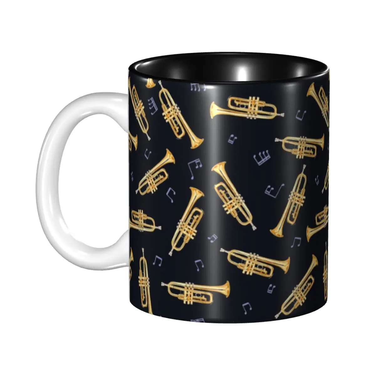 

Золотая труба на черной кружке, забавные керамические кофейные чашки, чайные кружки, чашка для молока, посуда для напитков, подарки для друзей