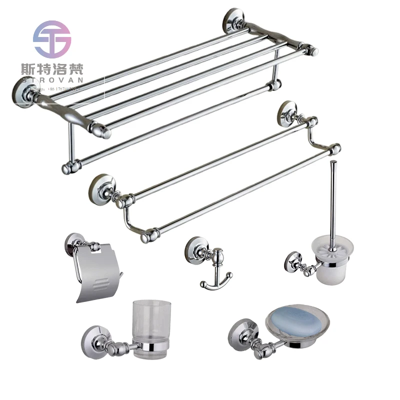 

Wall Mounted Bathroom Hardware Set All Brass Towel Bar Set Includes Bar Hook Ring Pure Copper Chrome Fittings Sanitary Set