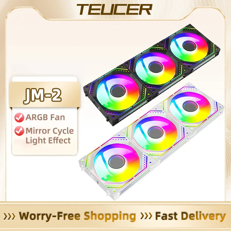 TEUCER JM-2 Case Fan Kit ARGB Mirror Cycle Light Effect Cooling PWM 800-2000RPM Computer Cooler Wireless Splicing 120mm PC Fan