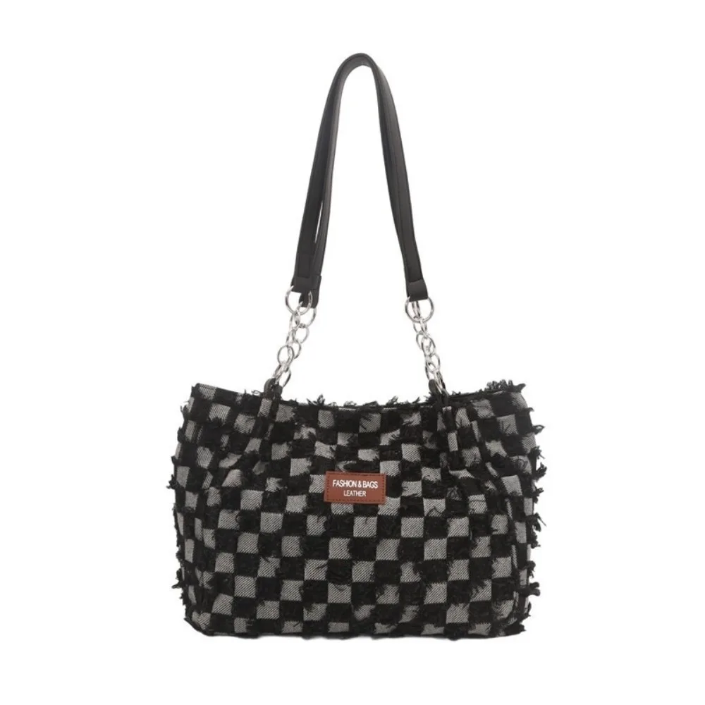 

Fashion Vintage Denim Shoulder Bags Beggar Style Plaid Women's Tote Bag Jeans Versatile Commuting Bags Girls