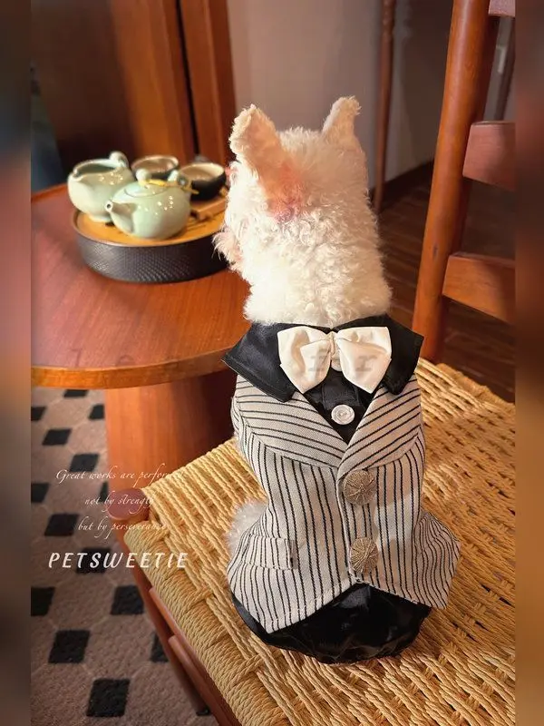 Dog Lapel Suit Wedding Formal Gown, Spring Autumn Four-legged Pet Shirt Costume, Fake Two-Piece Gentleman Outfit for Teddy