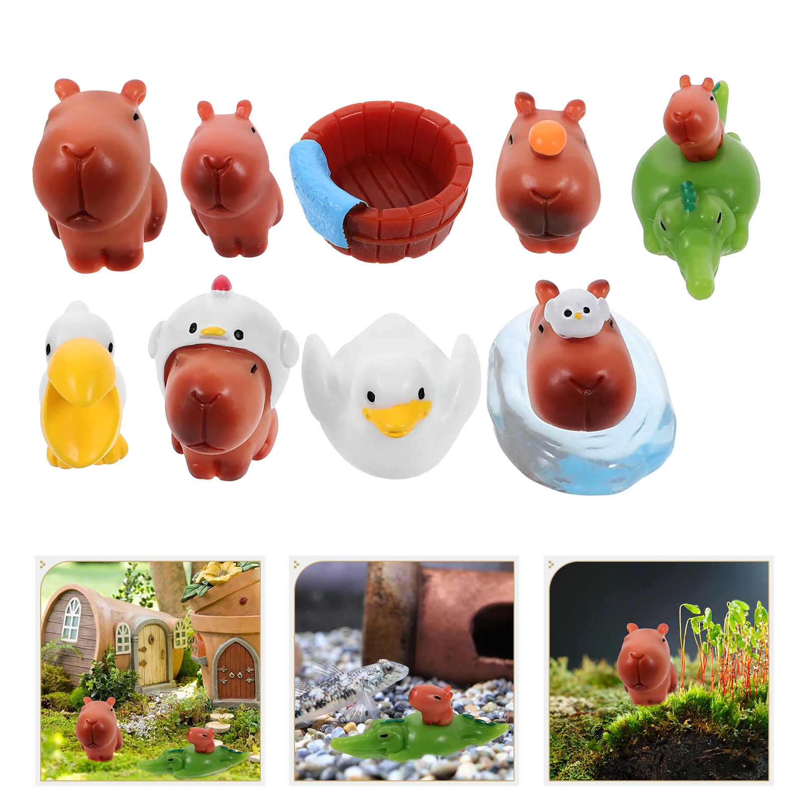 10 Uds. De decoraciones de capibara, Mini figuras de animales, pequeños animales de resina, micropaisaje, adornos de escritorio, estatuas en miniatura