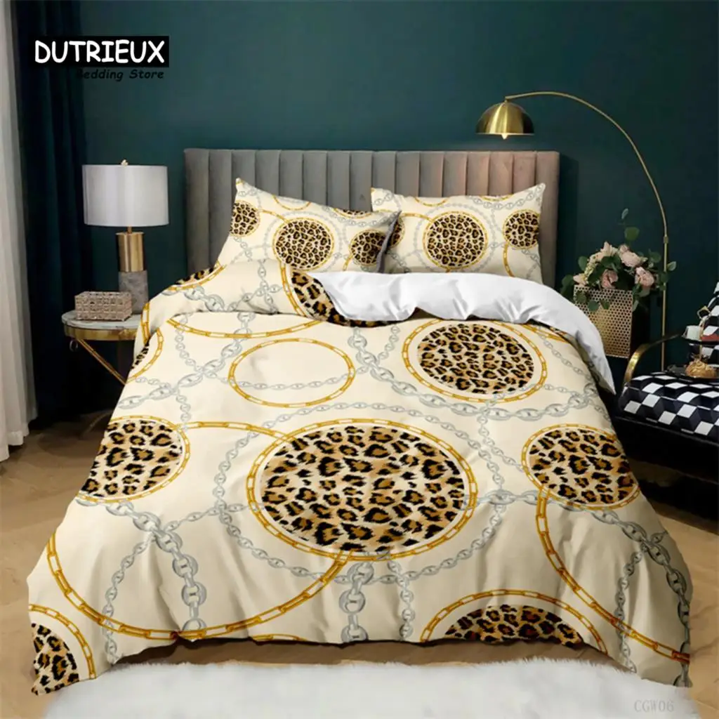 

Luxury Leopard Print Bedding Set King Queen Size Microfiber Geometric Stripe 3D Print Duvet Cover With Pillowcases Bedroom Decor