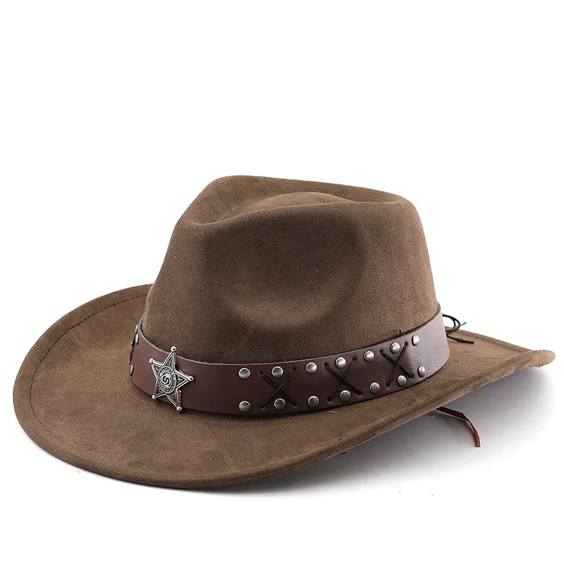 Western Cowboy Felt Tibetan Style Top Five Pointed Star Accessories, Autumn And Winter Jazz Hat, New Suede Hat