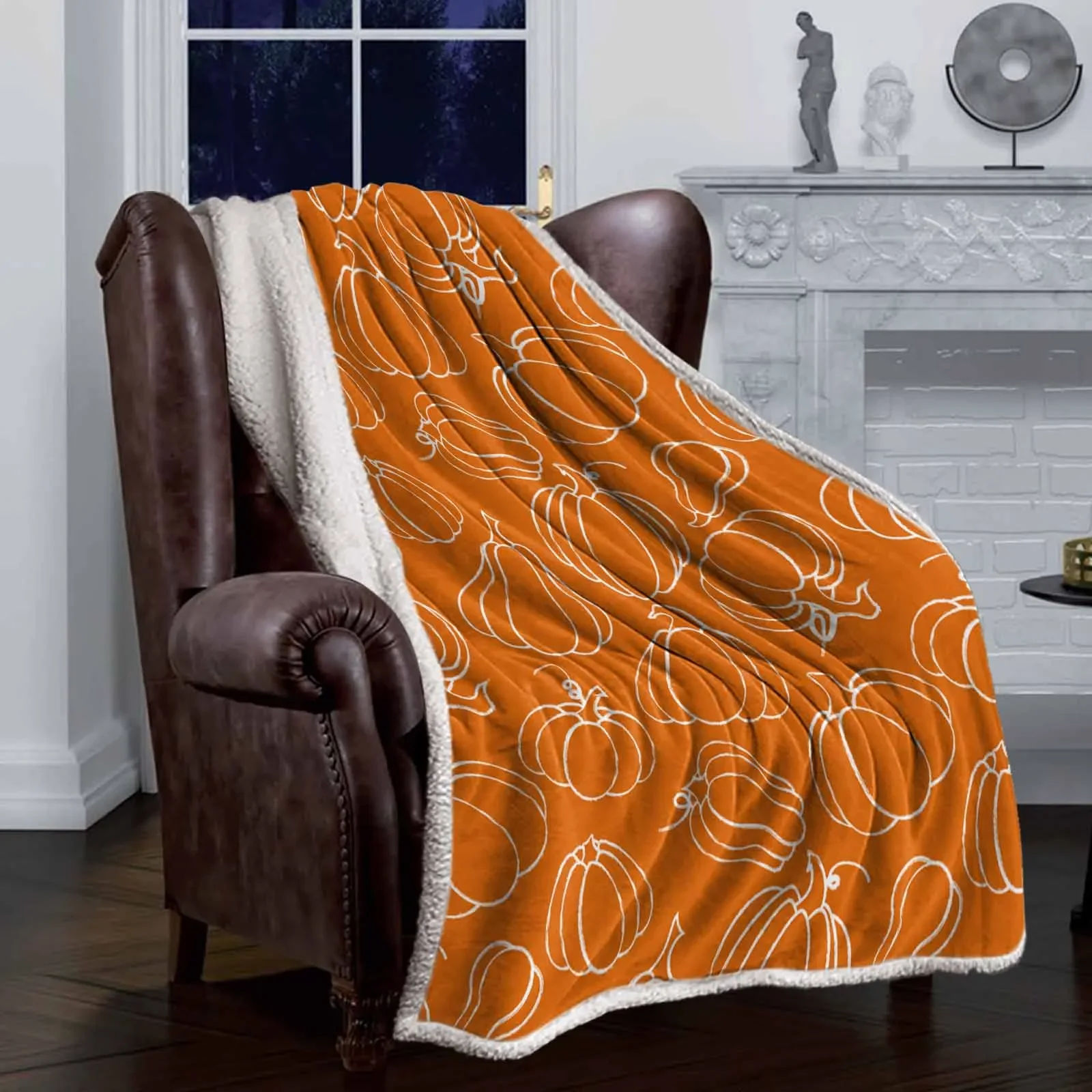 Thanksgiving Autumn Orange style double-layer thick winter blanket,soft and warm sheep wool crystal wool blanket,plush bed sheet