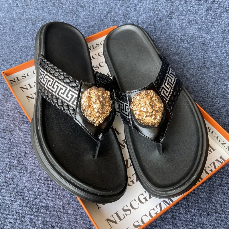 original shoes brand Coiffeur mens flip flops stylish fashion outdoor slippers for man slides beach slippers black white