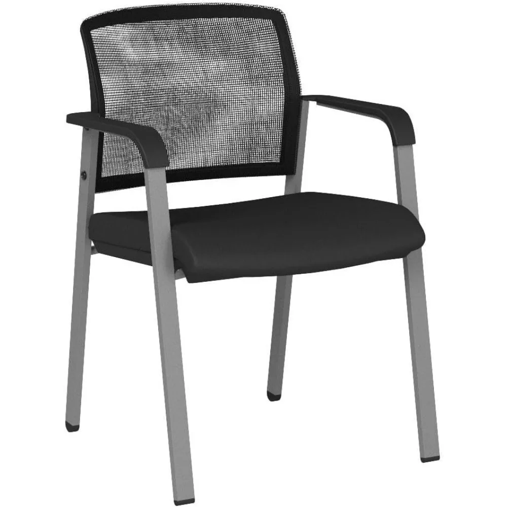 Stapelbare fauteuils met mesh rugleuning, gestoffeerde stoffen zitting en ergonomische houthaksteun