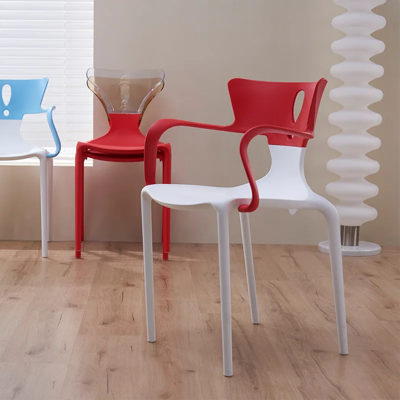 

Simple modern colored plastic Nordic transparent splicing color dining chair, creative leisure back chair