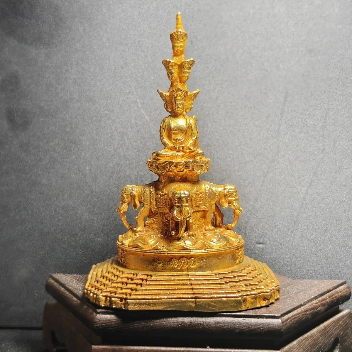Gilt Ten-Faced Samantabhadra Bodhisattva Statue Tibetan Buddhism Puxian Buddha Sculpture Religious Altar Decor Collectible