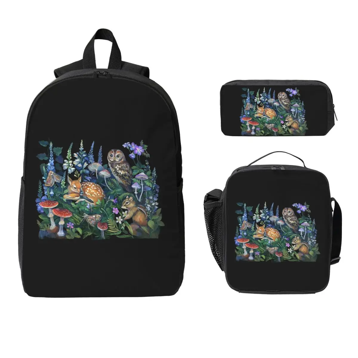 

Enchanted Forest Backpack Boys Girls BookBag School Bag Computer Shoulder Bags 3ps Insulated Lunch Bag Pencil Case