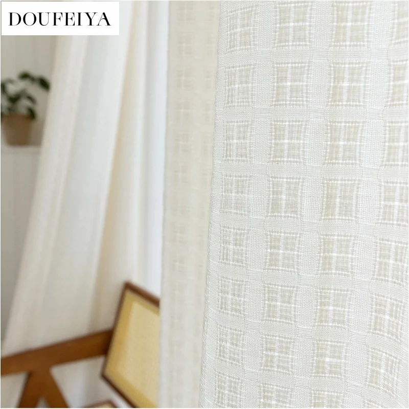 Custom Size Decor Fabric Cream Colored Linen Modern Luxury Window Sheer Curtains for Living Dining Room Bedroom White Tulle
