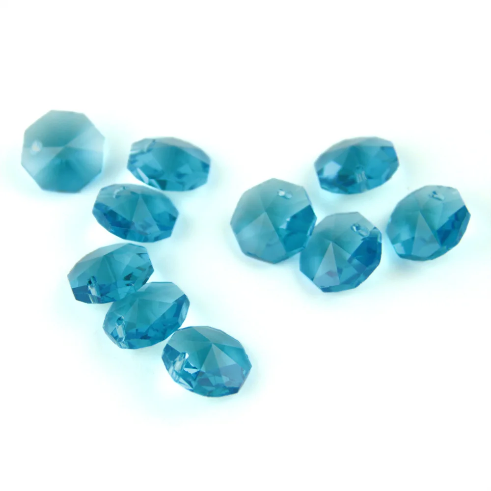 Imagem -05 - Aquamarine Octagon Beads Cortado e Facetado Vidro Strand Guirlanda Cortina Beads Buraco Buracos 14 mm