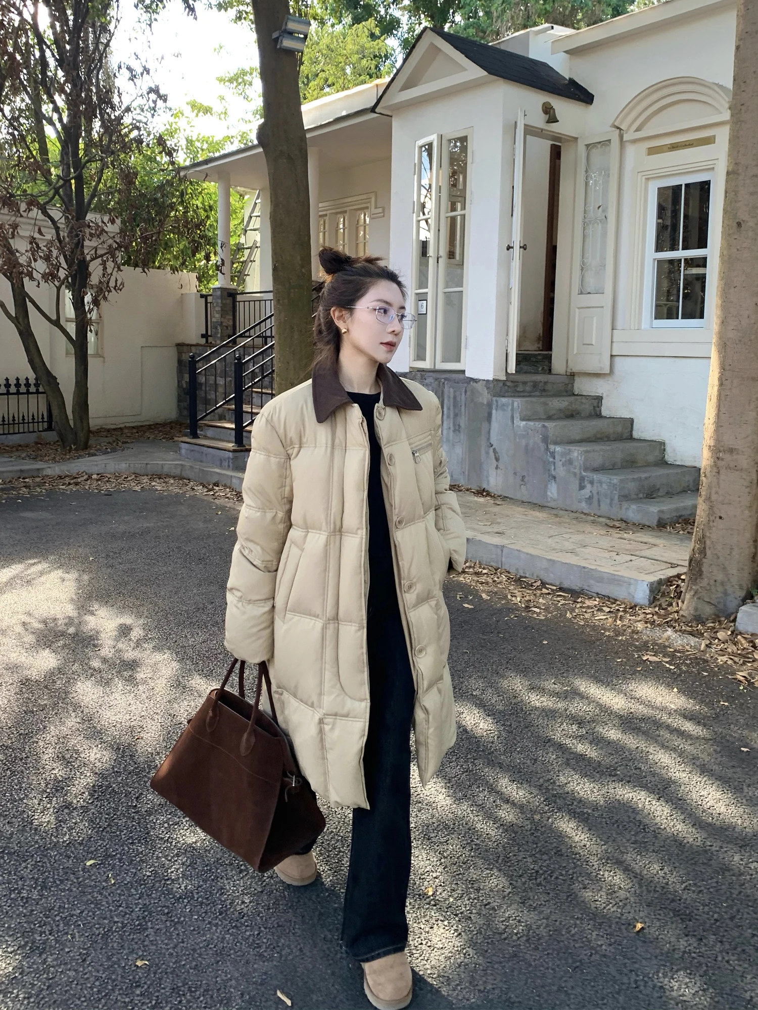 

Iceybella Thi down Jaet Women's Mid-Length Du down Coat Barn Sle 90% White Du Feather Warm Long Sve Zipper