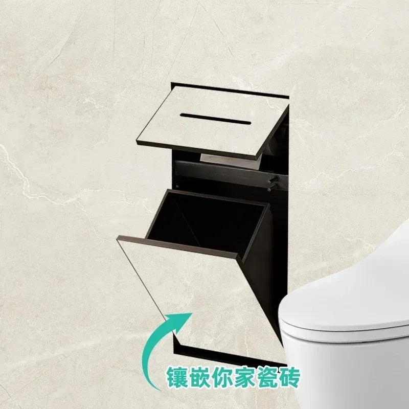 Stainless Steel Recessed Niche Wall Mount Toilet Tissue Box Hidden Bathroom  Embedded Wall Paper Holder Trash Can for Washroom - view 2
